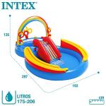 Intex 57453EP 9.75 Foot x 6.3 Foot x 53 Inch Multicolor Rainbow Slide Kids Inflatable Pool with Water Slide and Ring Toss for Children Ages 2 and Up