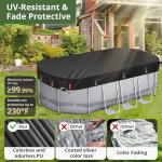 QH.HOME 10X16 ft Oval Pool Cover,Solar Cover for Above Ground Pools - Black Oxford Fabric Heats Water, Blocks Leaves & Sun, Windproof Snug Fit with Patented Ratchet & Weight Rings