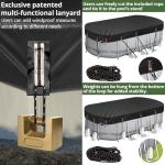 QH.HOME 10X16 ft Oval Pool Cover,Solar Cover for Above Ground Pools - Black Oxford Fabric Heats Water, Blocks Leaves & Sun, Windproof Snug Fit with Patented Ratchet & Weight Rings