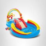 Intex 57453EP 9.75 Foot x 6.3 Foot x 53 Inch Multicolor Rainbow Slide Kids Inflatable Pool with Water Slide and Ring Toss for Children Ages 2 and Up