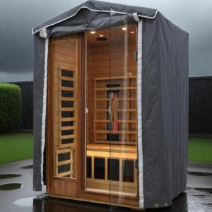 Protective Cover for 2 Person Outdoor Sauna, 3-Layer Oxford Cloth, Hook & Loop Roll-Up Door, Temp Retention & Dustproof - (Only Fits 57.8*40.5*81.1 In & Smaller Outdoor Hillside Roof Saunas )