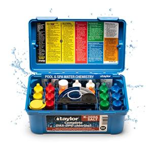 Taylor K-2006-SALT FAS-DPD, 9-in-1 Pool & Spa Test Kit, Free & Combined Chlorine, pH, Acid & Base Demand, Total Alkalinity, Calcium Hardness, Cyanuric Acid (CYA), and Chloride (Sodium Chloride).