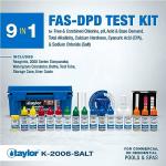 Taylor K-2006-SALT FAS-DPD, 9-in-1 Pool & Spa Test Kit, Free & Combined Chlorine, pH, Acid & Base Demand, Total Alkalinity, Calcium Hardness, Cyanuric Acid (CYA), and Chloride (Sodium Chloride).