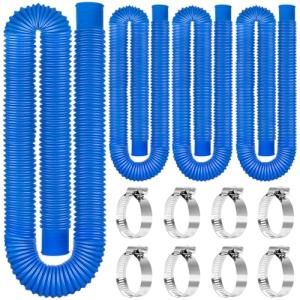 Replacement Pool Hoses for Above Ground Pools 1 1/4, 59" Long Filter Pump Hose, 4 Pack Pool Pump Hose with 8 Metal Clamps (Blue)