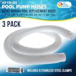 U.S. Pool Supply Above Ground Pool Hose Replacement 1.25" Diameter x 59" Long, Pack of 3 - White Premium Pool Filter Pump Hoses Compatible with Intex 607, 637 Pumps, 330, 530, 1000 GPH, 6 Metal Clamps