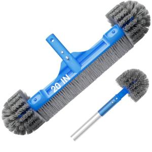TidyMister Pool Brush for Cleaning Pool Walls, 20'' Light Duty Pool Brush Head Detachable Side Brush Nylon Bristles Pool Scrubber for Above Ground Pools Ingound Pools, Safe for Vinyl Liner