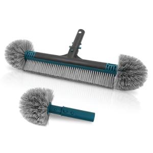 20'' Pool Brush Head, Detachable Pool Cleaning Brush with Durable Around Nylon Bristles, EZ Clip Aluminum Handle- Clean Swimming Pools Walls, Steps & Corners Faster