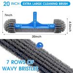 TidyMister Pool Brush for Cleaning Pool Walls, 20'' Light Duty Pool Brush Head Detachable Side Brush Nylon Bristles Pool Scrubber for Above Ground Pools Ingound Pools, Safe for Vinyl Liner