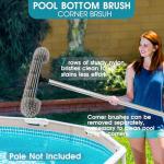 20'' Pool Brush Head, Detachable Pool Cleaning Brush with Durable Around Nylon Bristles, EZ Clip Aluminum Handle- Clean Swimming Pools Walls, Steps & Corners Faster