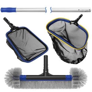 Poolvio 5-in-1 Pool Cleaning Kit - Includes Semi-Deep Skimmer Net, Aluminum Leaf Rake, 20' Pool Brush with 13ft Adjustable Pole