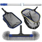 Poolvio 5-in-1 Pool Cleaning Kit - Includes Semi-Deep Skimmer Net, Aluminum Leaf Rake, 20' Pool Brush with 13ft Adjustable Pole