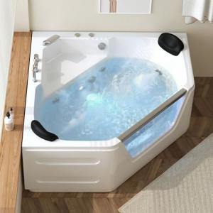 59 Inch Corner Jetted Tub - Luxury White Whirlpool Plastic Acrylic Bathtub with 7 Color Light Perfect for Couples' Relaxation and Wellness Home Spa, Ergonomical Designed Bathtub with Water Message