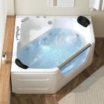 59 Inch Corner Jetted Tub - Luxury White Whirlpool Plastic Acrylic Bathtub with 7 Color Light Perfect for Couples' Relaxation and Wellness Home Spa, Ergonomical Designed Bathtub with Water Message