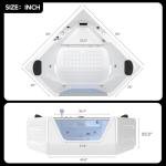 59 Inch Corner Jetted Tub - Luxury White Whirlpool Plastic Acrylic Bathtub with 7 Color Light Perfect for Couples' Relaxation and Wellness Home Spa, Ergonomical Designed Bathtub with Water Message