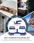 3-in-1 Full-Coverage Pool Brush Head Set - Includes 17.5" Long Brush, Rotatable Handheld/Extension Pole Brush, Sponge Brush, Durable Scrubber Brush Set for Pool Floors/Corners/Steps