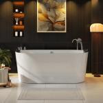Empava Freestanding Whirlpool Bathtub,Acrylic 8 Hydromassage Jets Tub 59 inch