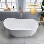 WOODBRIDGE 59" Acrylic Freestanding Bathtub Contemporary Soaking White Tub with Brushed Gold Overflow and Drain， B1530 -BG-Drain &O