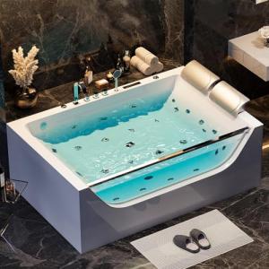 Homary 70.8" Whirlpool Bathtub with Thermostat Control, 2-Person jetted bathtub 3-Sided Apron Acrylic Soaking Tub, Lumbar Support & Chromatherapy LED, Relaxing Spa Experience