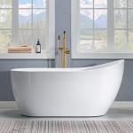 WOODBRIDGE 59" Acrylic Freestanding Bathtub Contemporary Soaking White Tub with Brushed Gold Overflow and Drain， B1530 -BG-Drain &O