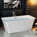 Empava 59 Inch Freestanding Bathtub - Mordern Stand Alone Soaking Tubs with Integrated Drain & Overflow System, White