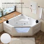 59 Inch Corner Jetted Tub - Luxury White Whirlpool Plastic Acrylic Bathtub with 7 Color Light Perfect for Couples' Relaxation and Wellness Home Spa, Ergonomical Designed Bathtub with Water Message