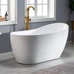 WOODBRIDGE 59" Acrylic Freestanding Bathtub Contemporary Soaking White Tub with Brushed Gold Overflow and Drain， B1530 -BG-Drain &O