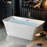 Empava 59 Inch Freestanding Bathtub - Mordern Stand Alone Soaking Tubs with Integrated Drain & Overflow System, White