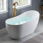 WOODBRIDGE 59" Acrylic Freestanding Bathtub Contemporary Soaking White Tub with Brushed Gold Overflow and Drain， B1530 -BG-Drain &O