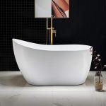 WOODBRIDGE 54" Acrylic Freestanding Bathtub Contemporary Soaking White Tub with Brushed Gold Overflow and Drain，B0006 -BG-Drain &O