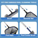 Poolvio 5-in-1 Pool Cleaning Kit - Includes Semi-Deep Skimmer Net, Aluminum Leaf Rake, 20' Pool Brush with 13ft Adjustable Pole