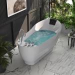 Empava 59" x 29" Freestanding Whirlpool Tub, Acrylic 560W Jetted Bathtub with 7 Hydromassage Nozzles,Lumbar and Neck Support,ETL Certified