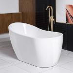 WOODBRIDGE 54" Acrylic Freestanding Bathtub Contemporary Soaking White Tub with Brushed Gold Overflow and Drain，B0006 -BG-Drain &O