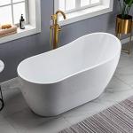 WOODBRIDGE 59" Acrylic Freestanding Bathtub Contemporary Soaking White Tub with Brushed Gold Overflow and Drain， B1530 -BG-Drain &O