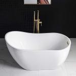 WOODBRIDGE 54" Acrylic Freestanding Bathtub Contemporary Soaking White Tub with Brushed Gold Overflow and Drain，B0006 -BG-Drain &O