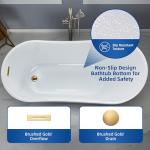 WOODBRIDGE 59" Acrylic Freestanding Bathtub Contemporary Soaking White Tub with Brushed Gold Overflow and Drain， B1530 -BG-Drain &O