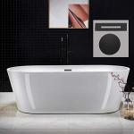 WOODBRIDGE 71" Acrylic Freestanding Bathtub Contemporary Soaking White Tub with Matte Black Overflow and Drain,B1701-MB