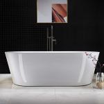 WOODBRIDGE 71" Acrylic Freestanding Bathtub Contemporary Soaking White Tub with Matte Black Overflow and Drain,B1701-MB