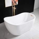 WOODBRIDGE 54" Acrylic Freestanding Bathtub Contemporary Soaking White Tub with Brushed Gold Overflow and Drain，B0006 -BG-Drain &O
