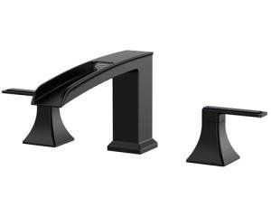 FORIOUS Waterfall Black Bathtub Faucet Set 3 Hole, 2 Handle Deck Mount Roman Tub Faucet Widespread with Pre-Installed Water Hose for Garden Bathtub