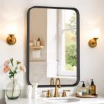 Bathroom Mirror 30x22 Inch Black Metal Frame Rectangle Vanity Mirror with Rounded Corners, Modern Wall Mounted Anti-Rust Mirror for Farmhouse, Restroom, Entryway, Horizontal or Vertical Hanging