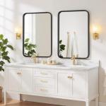 Bathroom Mirror 30x22 Inch Black Metal Frame Rectangle Vanity Mirror with Rounded Corners, Modern Wall Mounted Anti-Rust Mirror for Farmhouse, Restroom, Entryway, Horizontal or Vertical Hanging