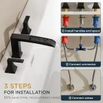 FORIOUS Waterfall Black Bathtub Faucet Set 3 Hole, 2 Handle Deck Mount Roman Tub Faucet Widespread with Pre-Installed Water Hose for Garden Bathtub