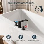 FORIOUS Waterfall Black Bathtub Faucet Set 3 Hole, 2 Handle Deck Mount Roman Tub Faucet Widespread with Pre-Installed Water Hose for Garden Bathtub