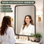 Bathroom Mirror 30x22 Inch Black Metal Frame Rectangle Vanity Mirror with Rounded Corners, Modern Wall Mounted Anti-Rust Mirror for Farmhouse, Restroom, Entryway, Horizontal or Vertical Hanging