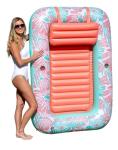 Aqua Inflatable Tanning Pool Lounger – Large (71 x 48 in) – Premium Pool Float with Cupholders and Removeable Pillow for Relaxation and Fun, Pink Flower Coral