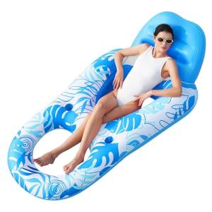 SLOOSH Pool Lounge Float Adult, Inflatable Pool Floats Lounger Raft Floaties Water Floating Recliner Chair with Cup Holders Foot Rest Swimming Floaty, Blue