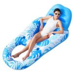 SLOOSH Pool Lounge Float Adult, Inflatable Pool Floats Lounger Raft Floaties Water Floating Recliner Chair with Cup Holders Foot Rest Swimming Floaty, Blue