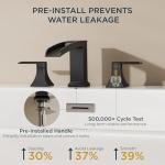FORIOUS Waterfall Black Bathtub Faucet Set 3 Hole, 2 Handle Deck Mount Roman Tub Faucet Widespread with Pre-Installed Water Hose for Garden Bathtub