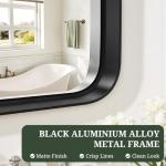 Bathroom Mirror 30x22 Inch Black Metal Frame Rectangle Vanity Mirror with Rounded Corners, Modern Wall Mounted Anti-Rust Mirror for Farmhouse, Restroom, Entryway, Horizontal or Vertical Hanging
