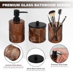 Bathroom Accessories Set,4 Pcs Amber Glass Bathroom Accessories Sets Complete with Lotion Soap Dispenser,Toothbrush Holder,Qtip Holder Dispenser and Vanity Tray,Bathroom Countertop Vanity Organizer